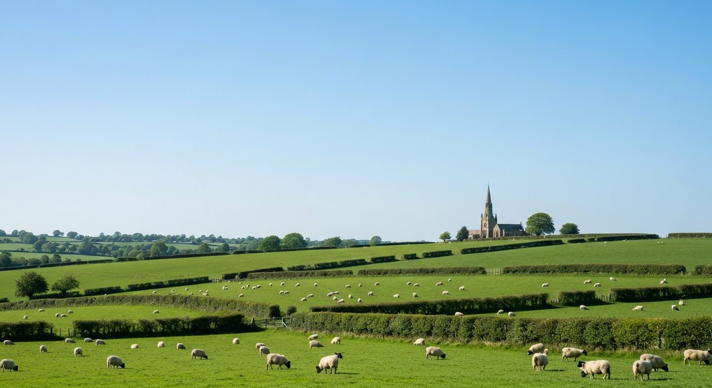 Rolling Leicestershire countryside on the drive towards Melton Mowbray